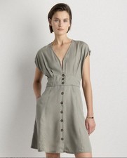 NWT Quince Women's Vintage Wash Tencel Olive Green Button Down Dress, Size XS