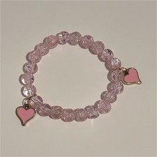 Pink Beaded Stretch Bracelet with Heart Dangle Charms for women,teenagers.
