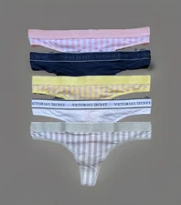 Lot 5 Victoria’s Secret Logo sz L Cotton Thong String Panty Bundle Pack