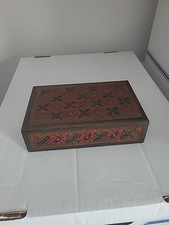 Vintage Wooden Carved Trinket Box With Floral Design Handmade W/ Hinged Lid