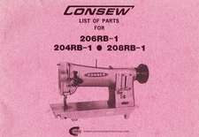CONSEW 204RB-1, 206RB-1 AND 208RB-1 PARTS MANUAL -  ELECTRONIC ACROBAT PDF FILE