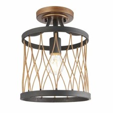 ENDON Heston 60W E27 Semi Flush Ceiling Light Matt Black & Rustic Bronze 61497