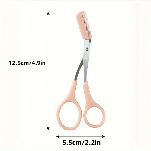 1pc Pink Eyebrow Trimming Scissors With Built-In Comb, Precision Grooming Tool - Picture 13 of 24