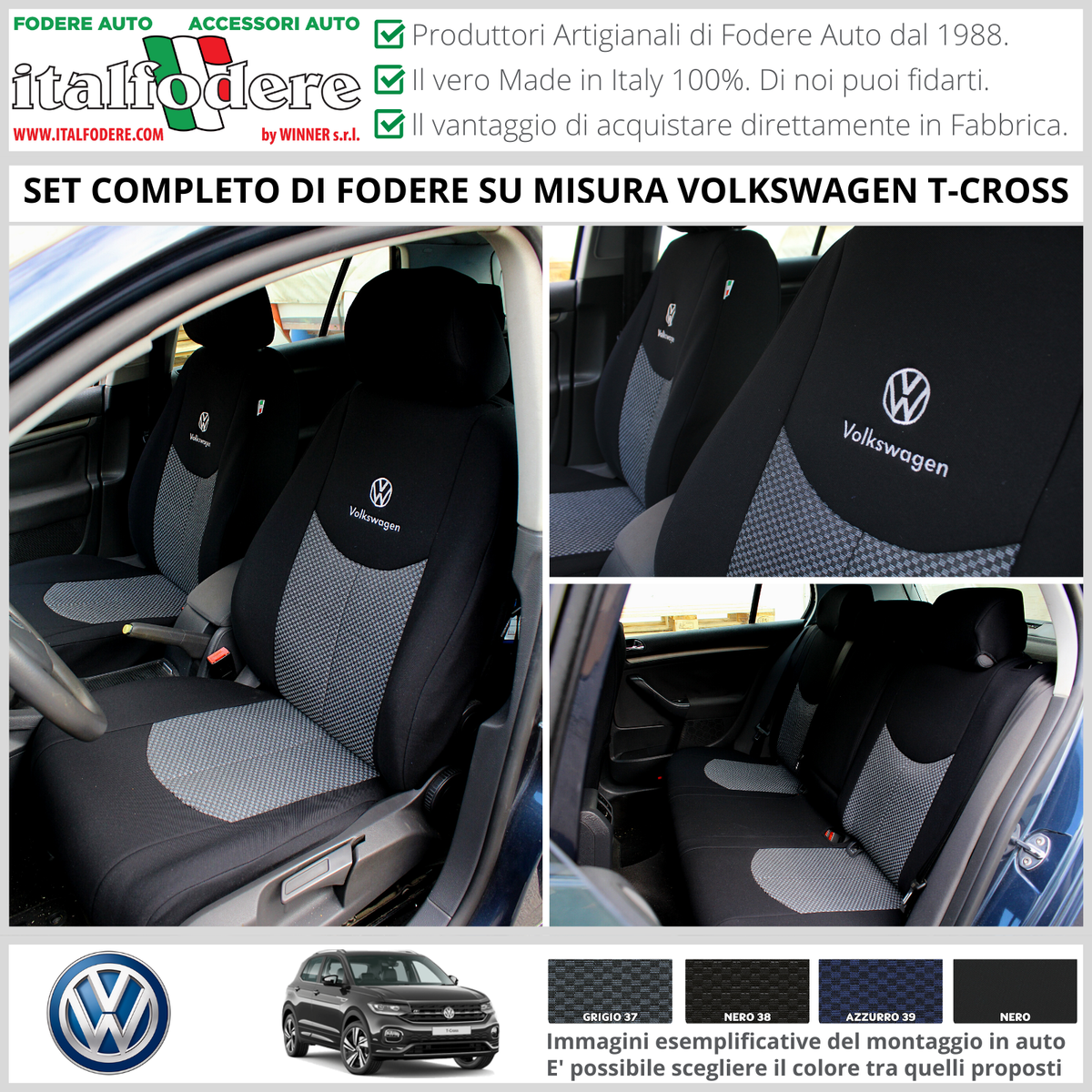 Coprisedili Anteriori Per VW Touran 2003-2012 – Set 2 Pezzi In Tessuto Traspirante, Antiscivolo E Resistente Alle Macchie