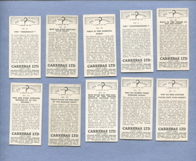 1939 CARRERAS LTD CIGARETTES DO YOU KNOW? 10 DIFFERENT TOBACCO CARD LOT