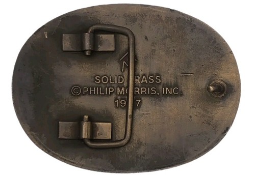 Marlboro Solid Brass 1987 Belt Buckle Philip Morris Inc. Long Horn Bull Logo Vtg - Picture 2 of 3