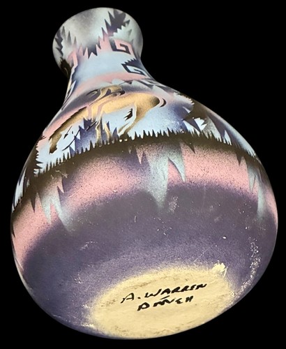 Vintage bemalte Pastell Kunstkeramik Vase signiert A WARREN DINEH Indianer Navajo - Bild 7 von 10