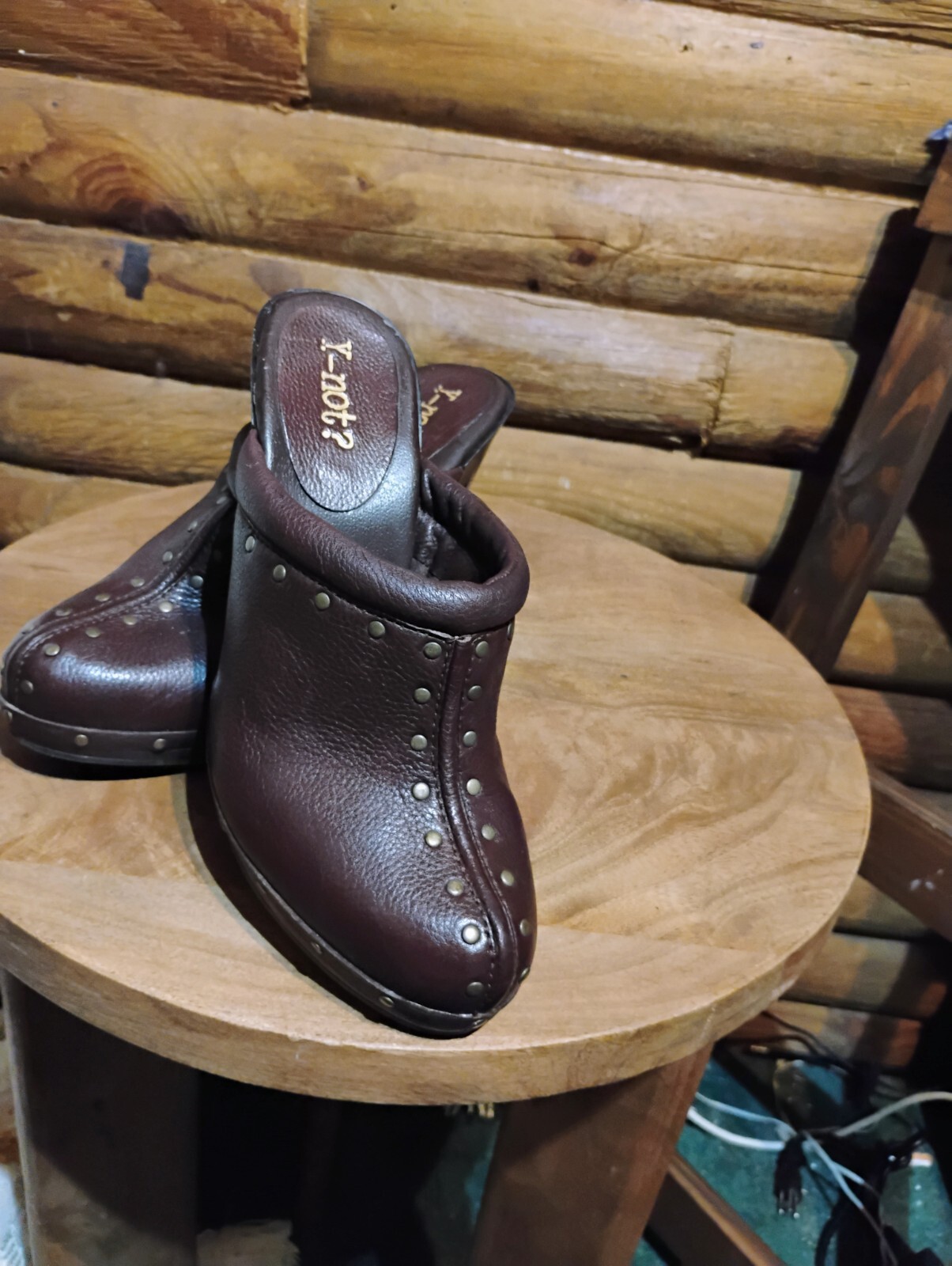 PANTOFOLA D’ORO Y NOT? mules tacco borchiato oro pelle marrone 3 pollici Y2K