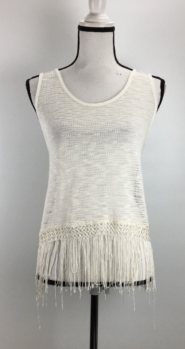 Painted Threads Tank Top Size S Knit Fringe Sleeveless Scoop