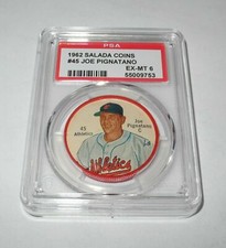 Vintage 1962 Salada Coin Button JOE PIGNATANO, KC Athletics,Mets-PSA 6-NICE-RARE