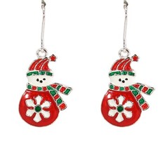 Snowman Christmas holiday earrings in red color with scarf and hat New