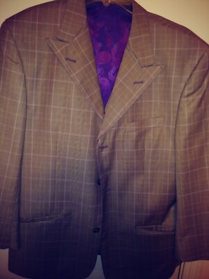 suits for men T Fusion Distinctive Tan/purple 42R 3 Pieces.pants 35w32l 