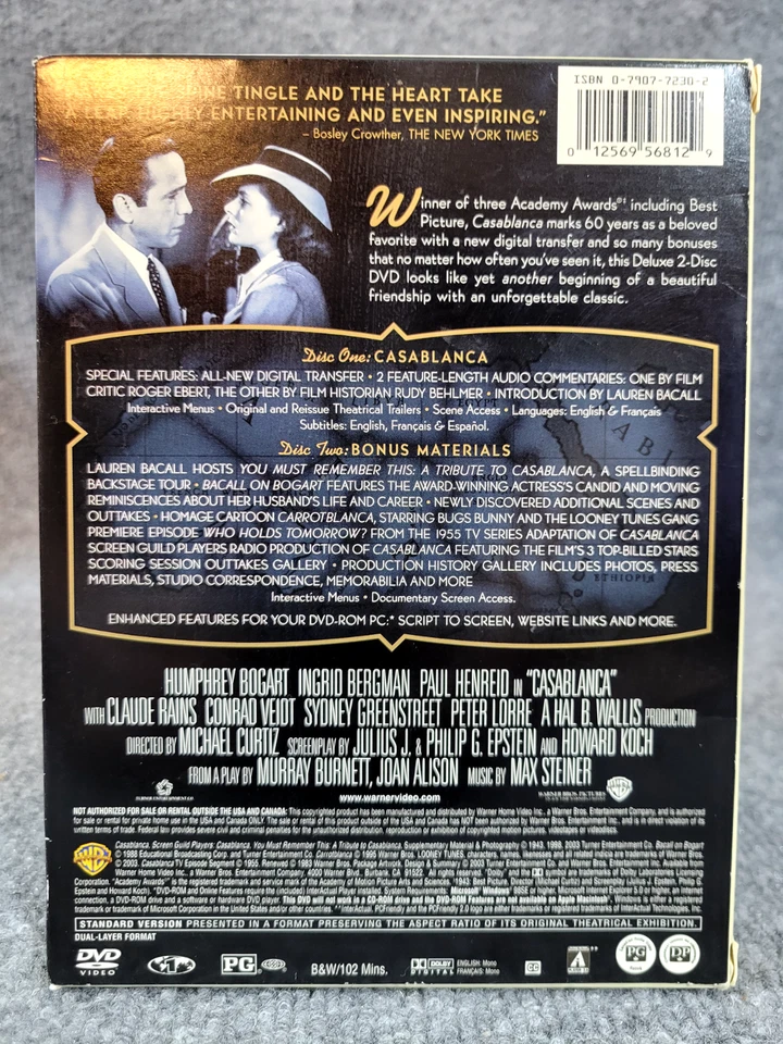 Casablanca (Two-Disc Special Edition) (DVD, Warner Bros, 2003, FS) - Image 2 of 4