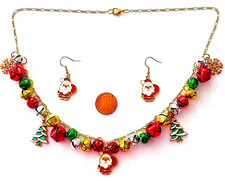 CHRISTMAS JINGLE BELL NECKLACE/ EARRINGS- 29 DROPS-MULTI-HANDCRAFTED-20 "- 874