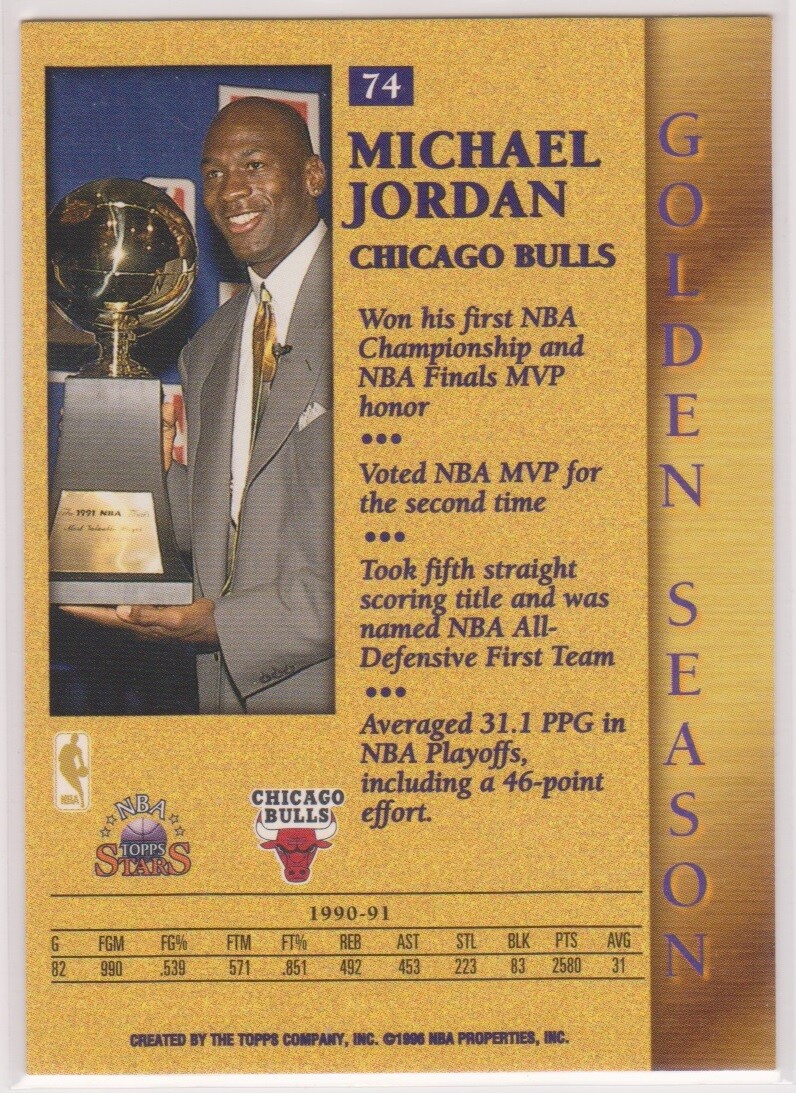 MICHAEL JORDAN 1996 Topps Stars GOLDEN SEASON NBA Basketball Card