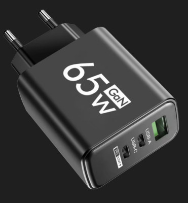 65 W USB-C USB-A GaN Ladegerät Schnellladung PD Quick Charge 3.0 Smartphone