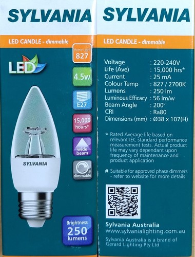 12 x Sylvania DIMMABLE LED 4.5W Clear Candle Light Globes / Bulbs Screw E27 Warm - Picture 2 of 2