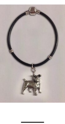 code D13 Jack Russell Terrier charm on a silver Faux Leather Snake Bracelet 