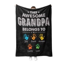 Customized Grandkids Name Blanket For Grandpa Dad, This Awesome Grandpa