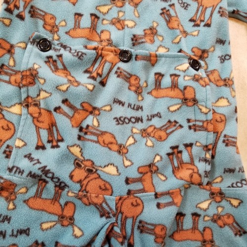 LAZY ONE SMALL Blue Fleece Pajamas DON'T MOOSE WITH ME Footie Pocket Butt Flap - Picture 10 of 12