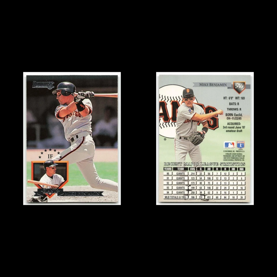 Mike Benjamin #546 1995 Donruss San Francisco Giants Baseball Card MLB NM - Image 3 of 3