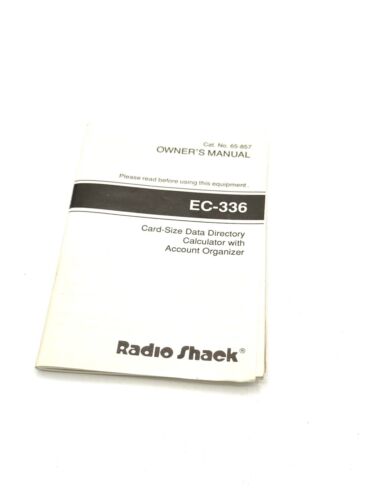 Calculatrice de compte bancaire vintage Radio Shack EC-336 taille carte manuel du propriétaire - Photo 1 sur 3