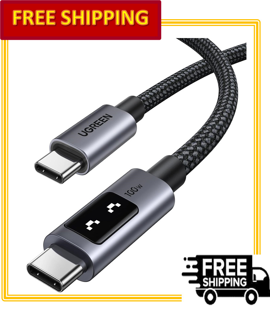 UGREEN Uno USB C to USB C Cable 100W Fast Charging Cable with LED Display, Black