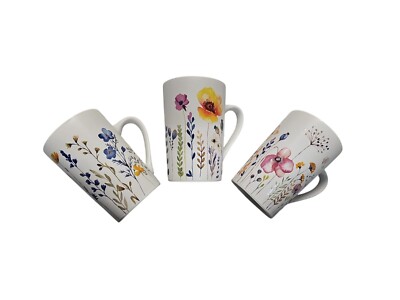 3er-Set Tassen ''Flores'' | Porzellan Becher | Kaffeetassen | Blumen Design