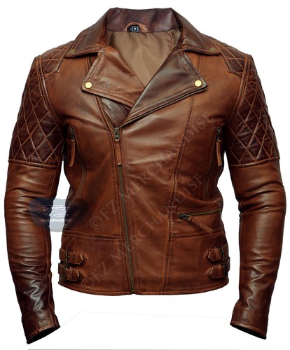 Para Hombre Biker Clásico Diamante Motocicleta Chaqueta De Cuero Marrón  Vintage Envejecido | eBay