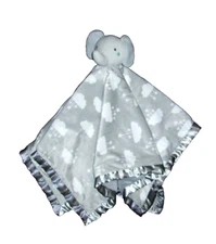 Parents Choice Gray White Clouds Elephant Baby Blanket Satin Trim Plush Lovey