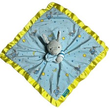 Goodnight Moon Bunny Baby Lovey Security Blanket Stars Moon Blue Yellow Satin