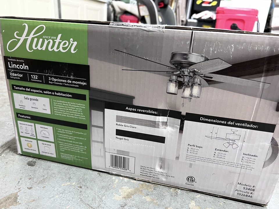 Hunter Fan 52 Inch Brushed Nickel Indoor Ceiling Fan with Light 5 Blade - #53408 - Image 3 of 3