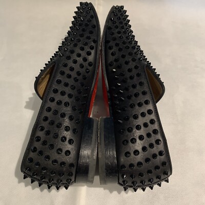 AUTH Christian Louboutin ROLLERBOY SPIKES FLAT Calf Loafers 42 US