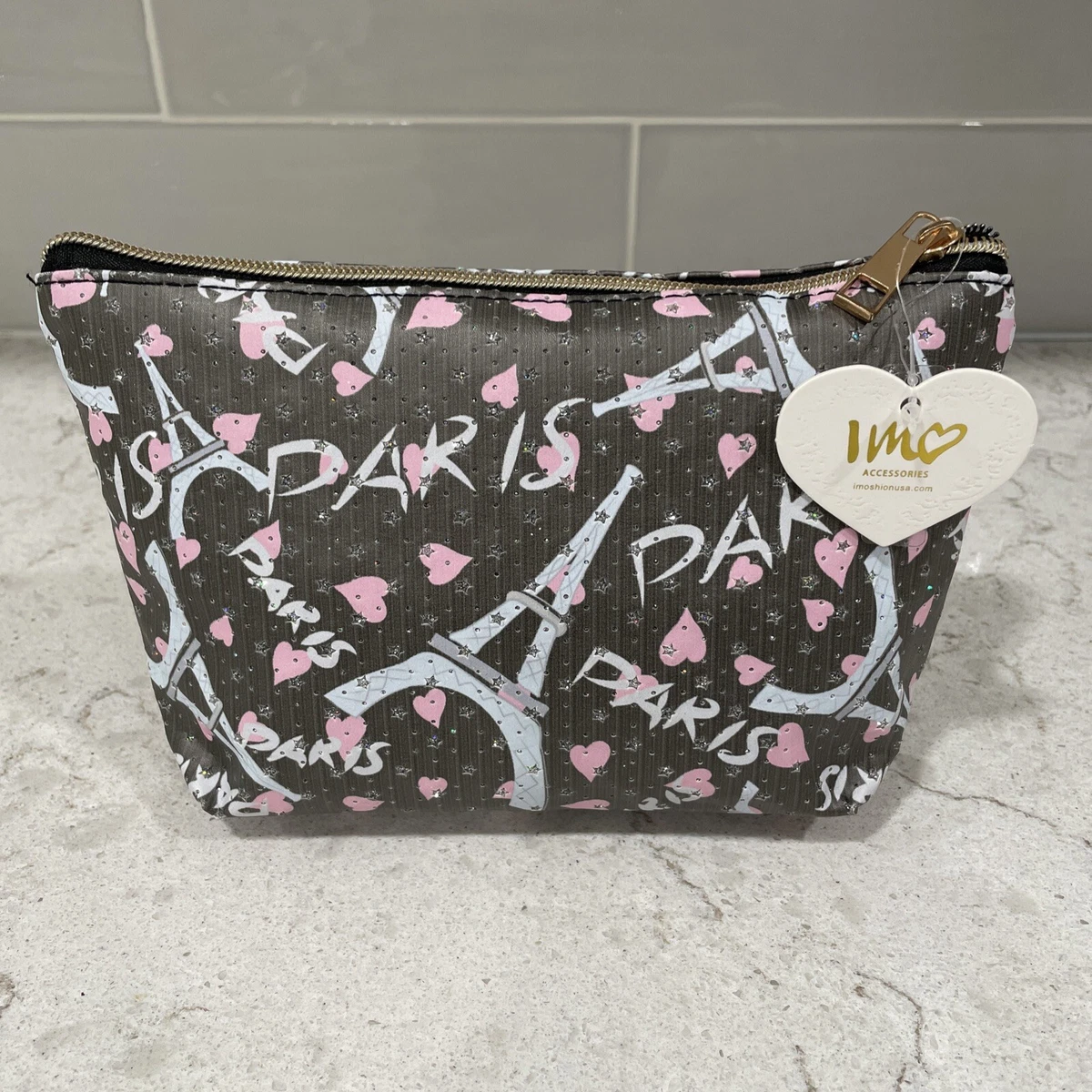 Bling Sparkle PARIS FRANCE Cosmetic Bag Travel IMO ACCESSORIES Eiffel Tower NWT