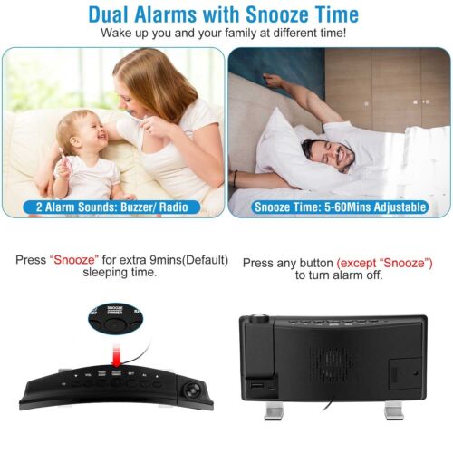 LED Digital Projector Rotatable Projection Snooze Dual Alarm Clock FM Radio USB - Picture 26 of 28