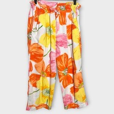 JAMS WORLD vintage cinch waist rayon floral crop pants large pink/yellow/white