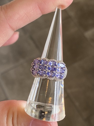 Gem Treasures Sterling Silver Tanzanite & White Zircon Multi Row Ring