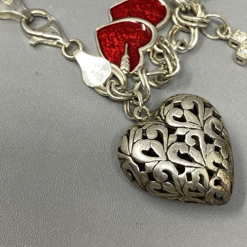 Vintage 9 Charm Bracelet Sterling Silver Piano Hearts Key Sun Softball Cross 7" - Picture 10 of 12