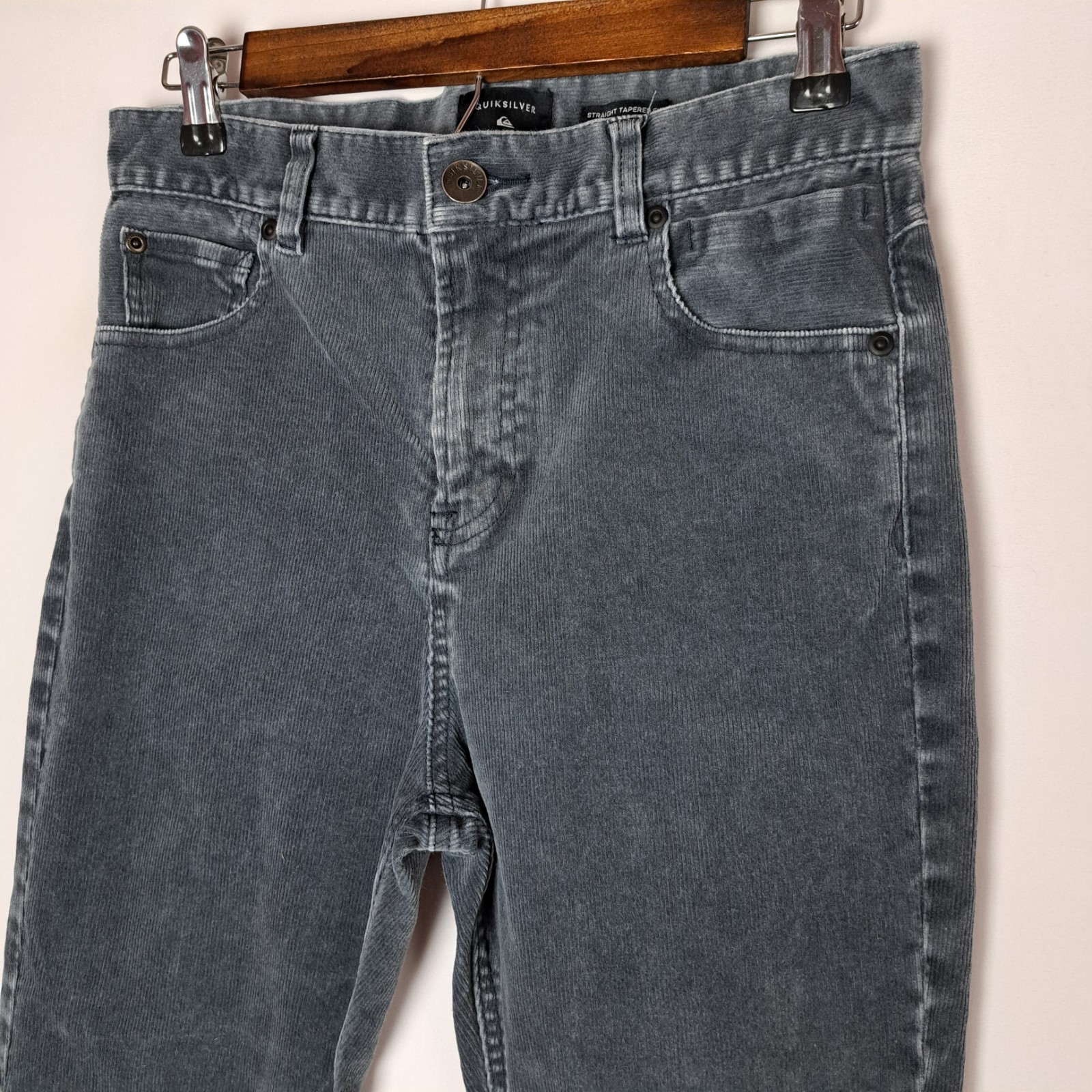 Quiksilver Corduroy Pants Mens 28x27 Gray Straight Tapered Fit 5 Pocket Stretch