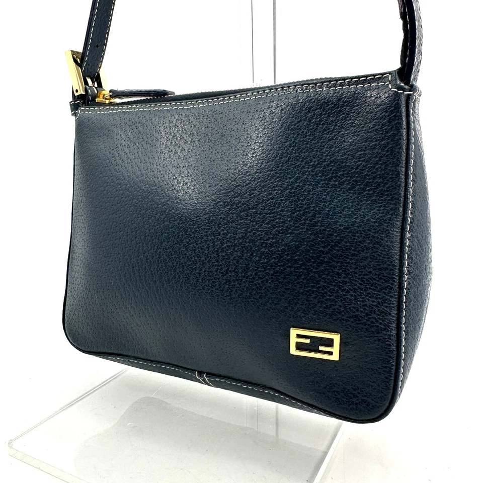 Fendi Purse Pouch Hand Bag Leather Navy 272T0337 - Image 2 of 4