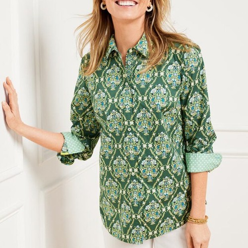Talbots Damen Gr. XL Blumen Frühling Rankgitter Langarm grün Shirt