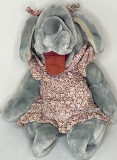 Vtg Ganz Bros Wrinkles The Dog Plush Hand Puppet Gray Girl Floral Dress READ