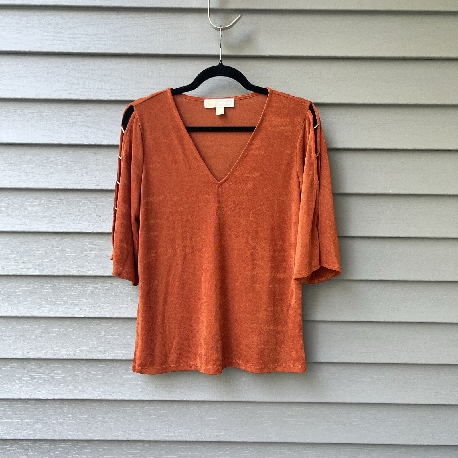 Michael Kors Top Hardware Detail Sleeve Orange Blouse Women's Size S