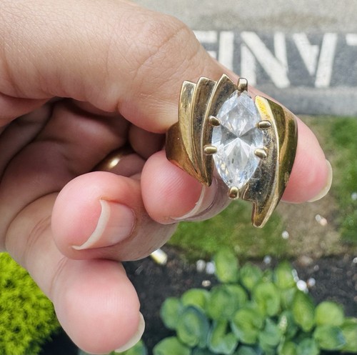 Vintage 18K Gold Filled Marquise Cubic Zirconia Ring Size 10 Stamped 18K GF