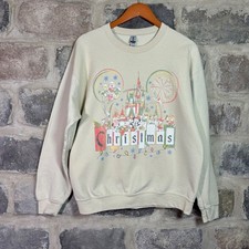 Gildan Disney Christmas Mickey Mouse Castle Graphic Sweatshirt Sand Unisex Large