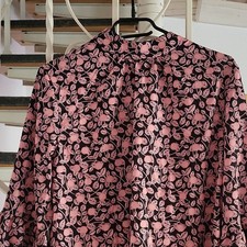 Damen Bluse L Normalgröße Schwarz/Rosa Blum...