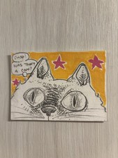 ACEO ATC Original Cat Illustration 2.5” x 3.5” Signed Joost Werner