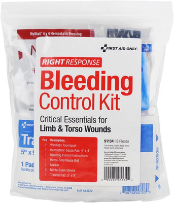 91134 Critical Essentials Bleeding Control Kit for Limb & Torso Wounds, 8 Pieces