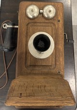 Kellogg Pre-1940 Wooden Wall-Mount Crank Magneto Telephone w/ Bells