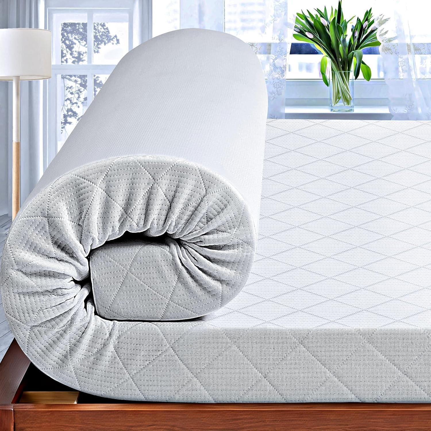 3 Inch Cooling Memory Foam Mattress Topper Queen, High Density White